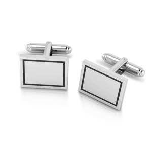 Krysaliis Sterling Engravable Enamel Framed Rectangle Cufflink
 Gift Boxed
